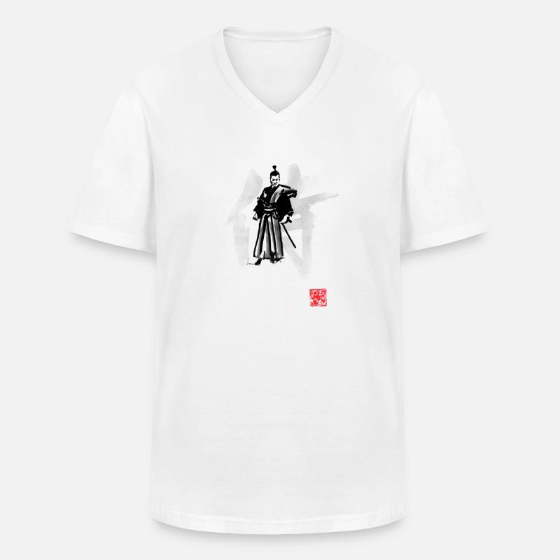Samurai - Männer-T-Shirt mit V-Ausschnitt - Weiß