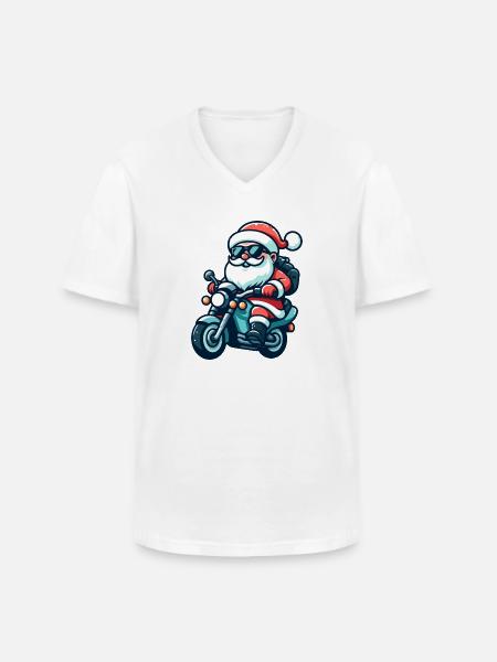 Santa Claus Biker - Männer-T-Shirt mit V-Ausschnitt - Weiß