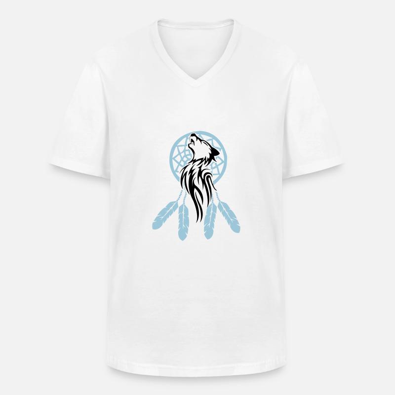 wolf_traumfaenger_002 - Männer-T-Shirt mit V-Ausschnitt - Weiß