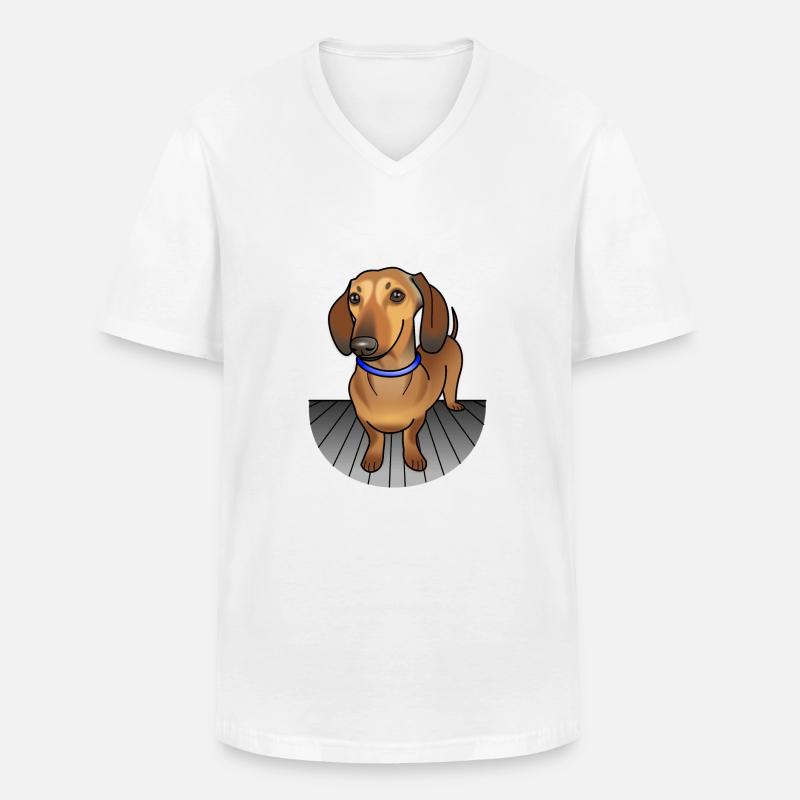 Dackel - Leo 2 - Männer-T-Shirt mit V-Ausschnitt - Weiß