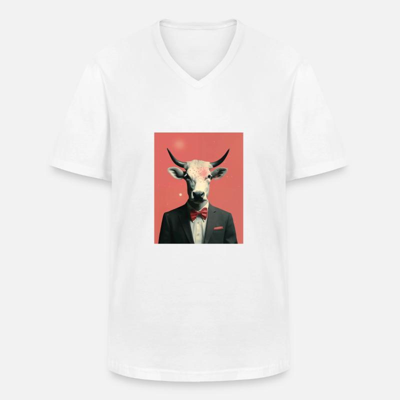Mann Kuh surreale Collage - Männer-T-Shirt mit V-Ausschnitt - Weiß