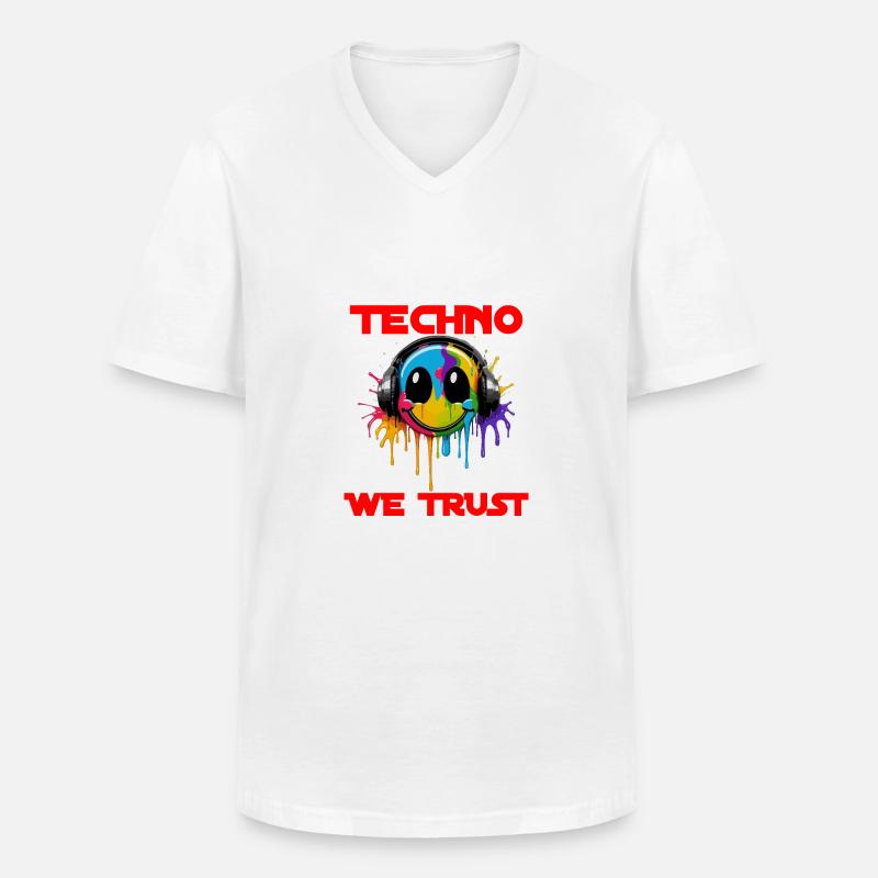 TECHNO WE TRUST - Männer-T-Shirt mit V-Ausschnitt - Weiß