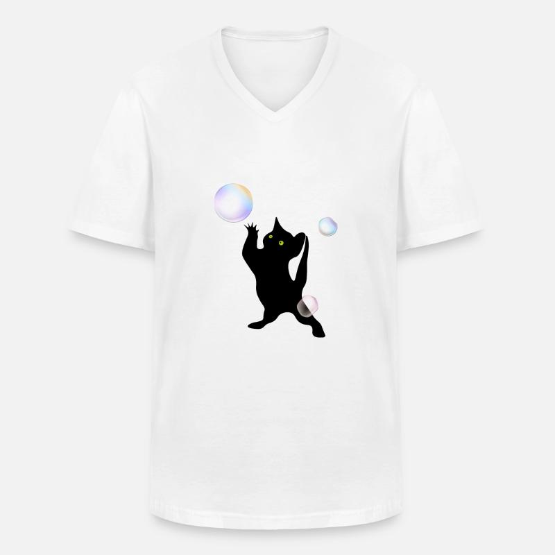 Katze entdeckt Blasen - Männer-T-Shirt mit V-Ausschnitt - Weiß