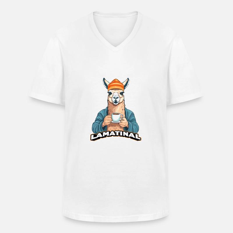 Lamatinal - Männer-T-Shirt mit V-Ausschnitt - Weiß