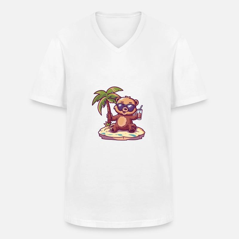 Bear Summer Beach Comic - Men's V-Neck T-Shirt - white