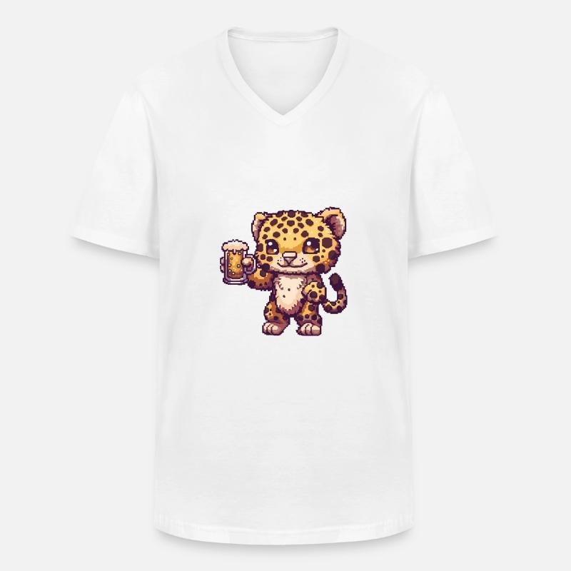 Leopard Bier Pixel - Männer-T-Shirt mit V-Ausschnitt - Weiß