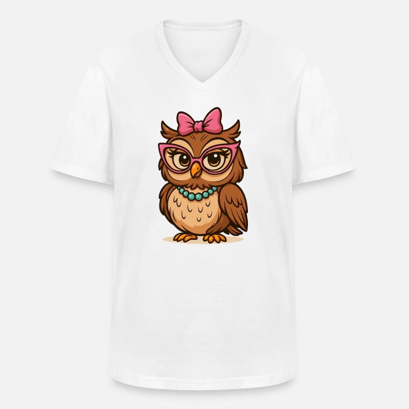 Pfiffige Eule mit pinken Brillen - Männer-T-Shirt mit V-Ausschnitt - Weiß