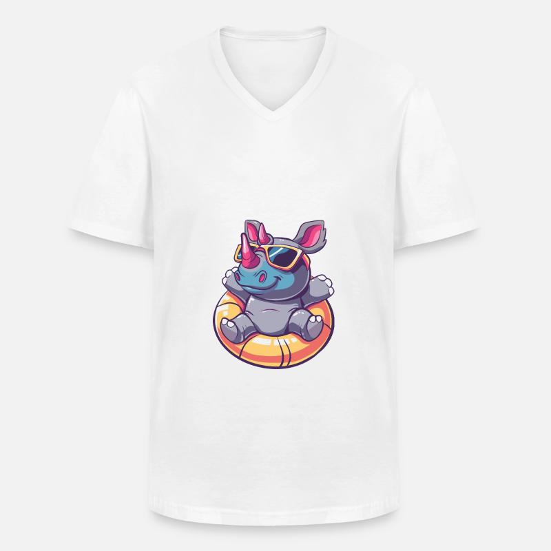 Nashorn Comic Cool - Männer-T-Shirt mit V-Ausschnitt - Weiß