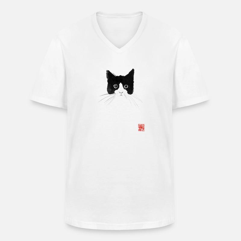 Katzenkopf - Männer-T-Shirt mit V-Ausschnitt - Weiß