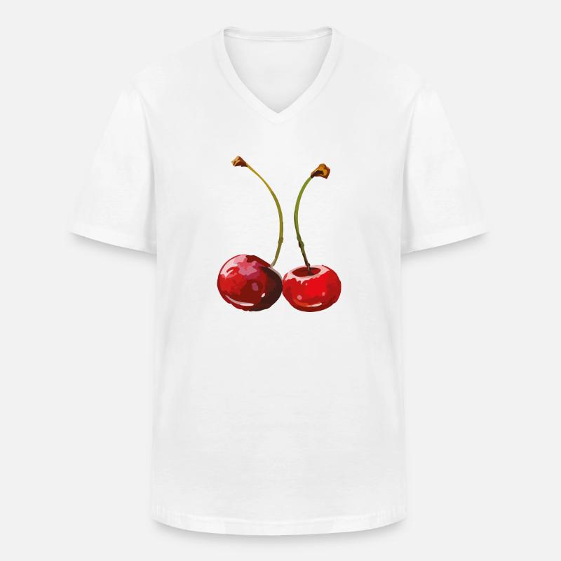 ciliegie - Maglietta da uomo classica con scollo a V - bianco