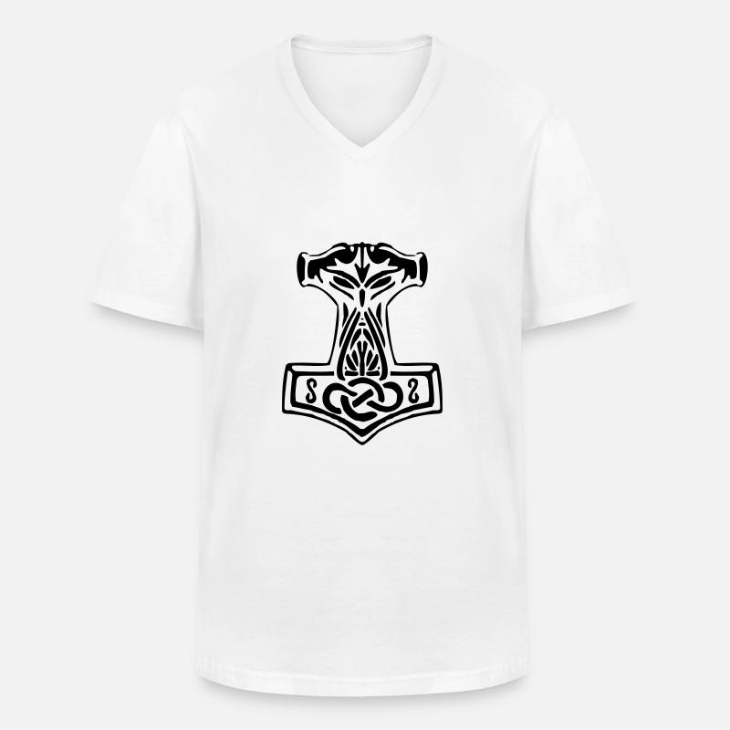 Mjoelnir 01 - Thorshammer - Männer-T-Shirt mit V-Ausschnitt - Weiß