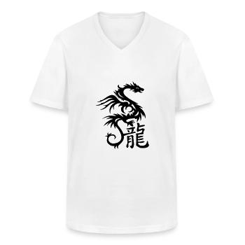 Dragon avec caractères chinois - T-shirt col V Homme - blanc - Devant - AI Model Male 185 light (185cm)