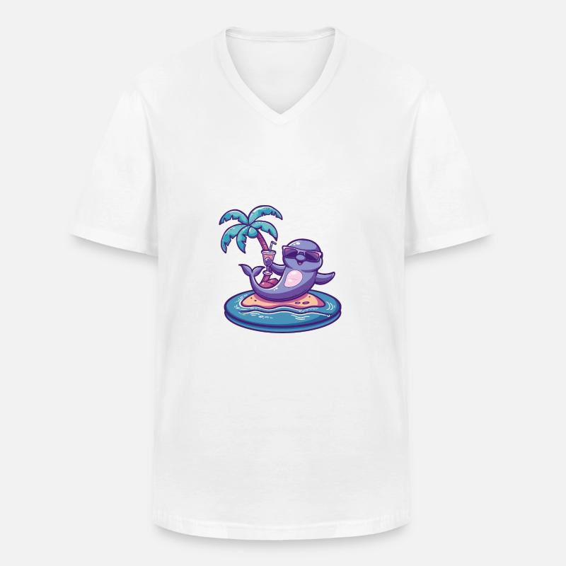 Delfin Sommer Strand Comic - Männer-T-Shirt mit V-Ausschnitt - Weiß
