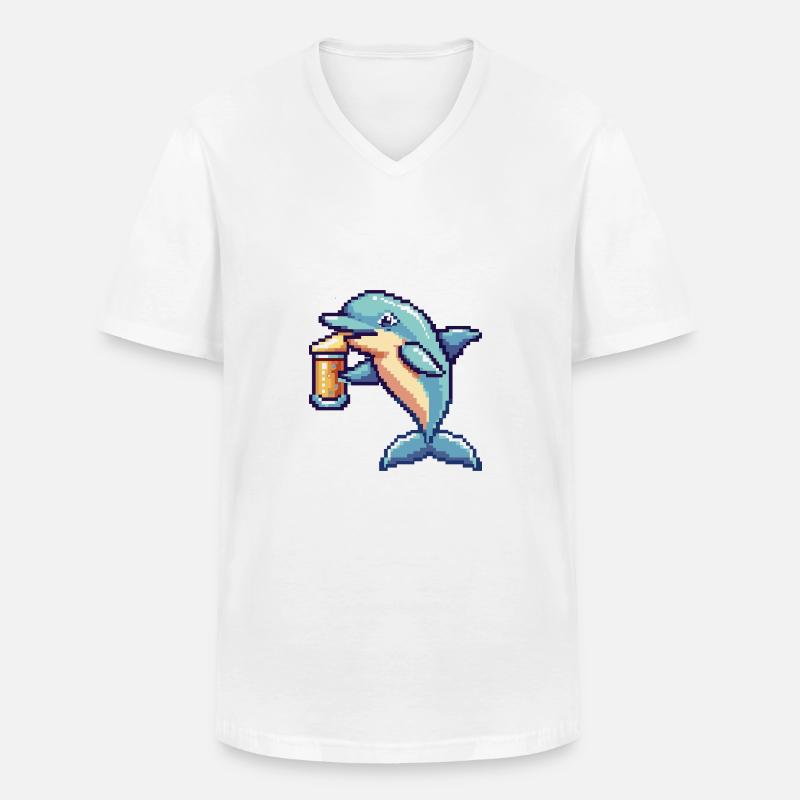 Delfin Bier Pixel - Männer-T-Shirt mit V-Ausschnitt - Weiß
