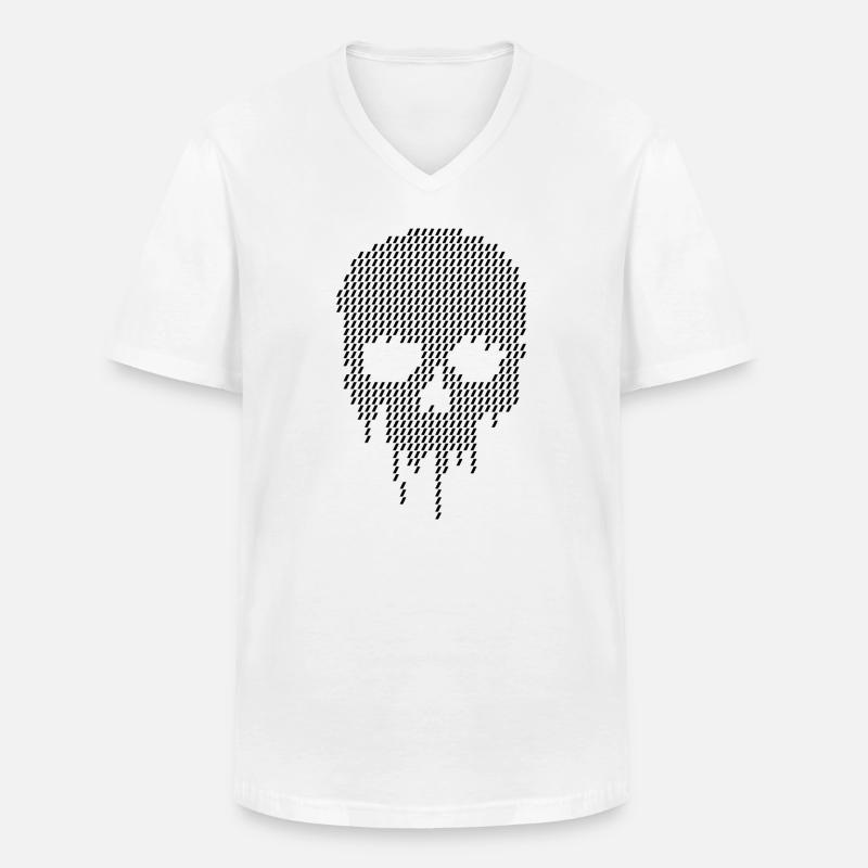 Pixel-Schädel-Art-Design - Männer-T-Shirt mit V-Ausschnitt - Weiß