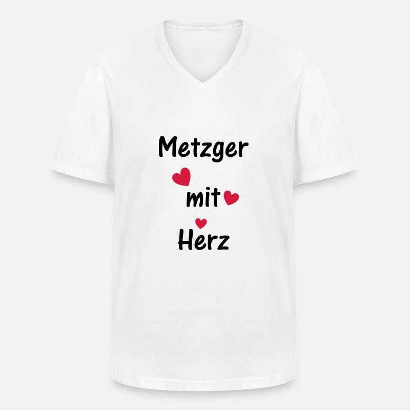 Metzger mit Herz - Männer-T-Shirt mit V-Ausschnitt - Weiß