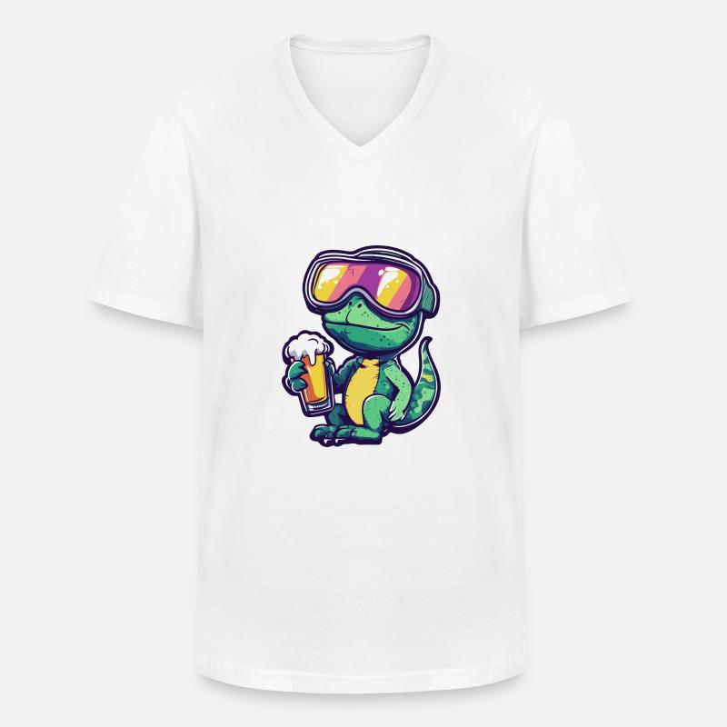 Chameleon Ski Bier - Männer-T-Shirt mit V-Ausschnitt - Weiß