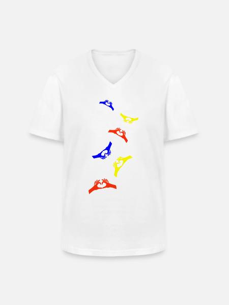 Hände Herz Bunt - Männer-T-Shirt mit V-Ausschnitt - Weiß