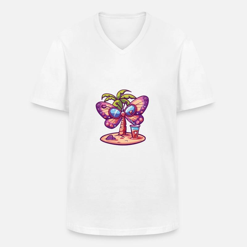 Schmetterling Sommer Strand Comic - Männer-T-Shirt mit V-Ausschnitt - Weiß