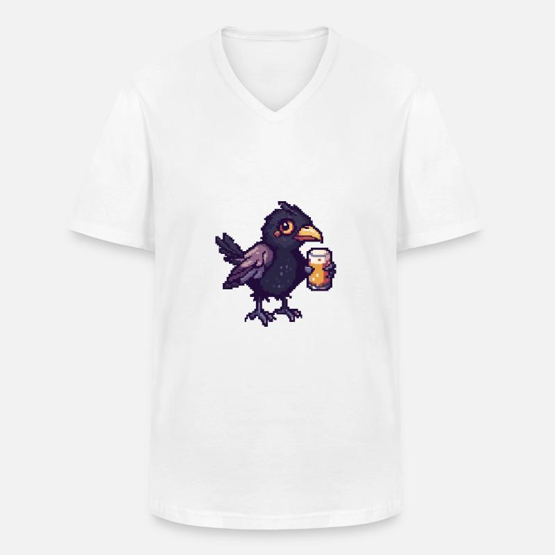 Rabe Krähe Bier Pixel - Männer-T-Shirt mit V-Ausschnitt - Weiß