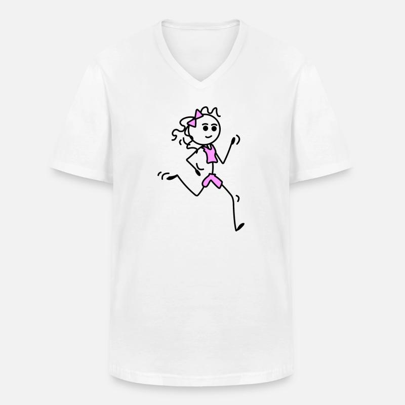 Ich laufe, Läufermädchen mit Fliege - Männer-T-Shirt mit V-Ausschnitt - Weiß