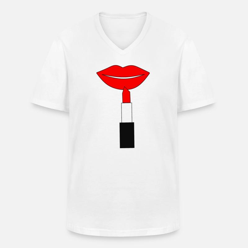 Lippenstift Lippen rot - Männer-T-Shirt mit V-Ausschnitt - Weiß