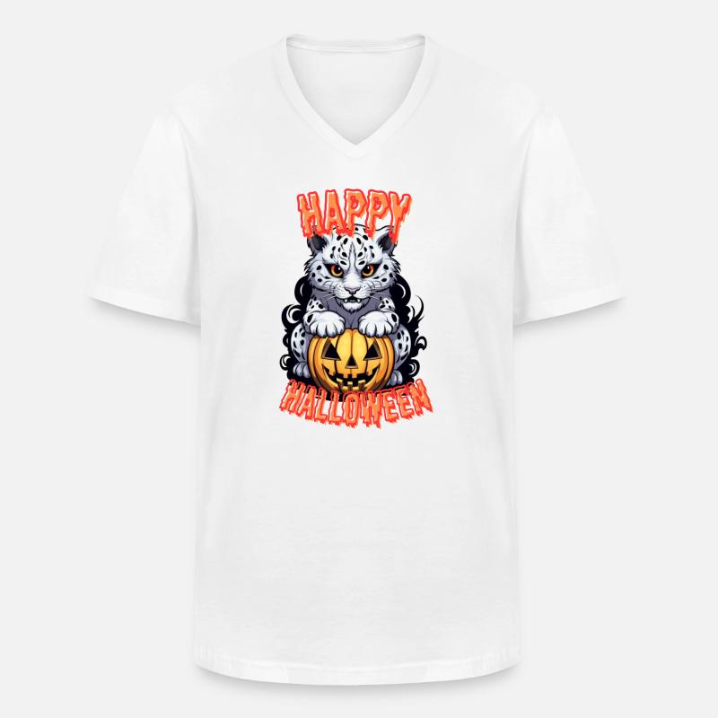 Halloween Schnee-Leopard mit Kürbis - Männer-T-Shirt mit V-Ausschnitt - Weiß