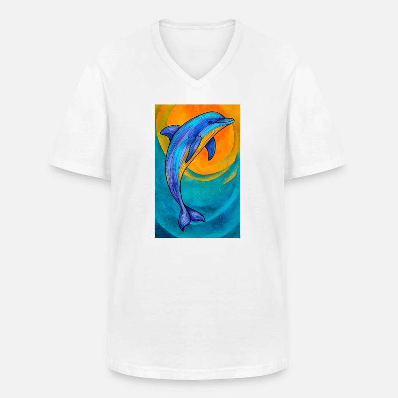 Delfin - Männer-T-Shirt mit V-Ausschnitt - Weiß