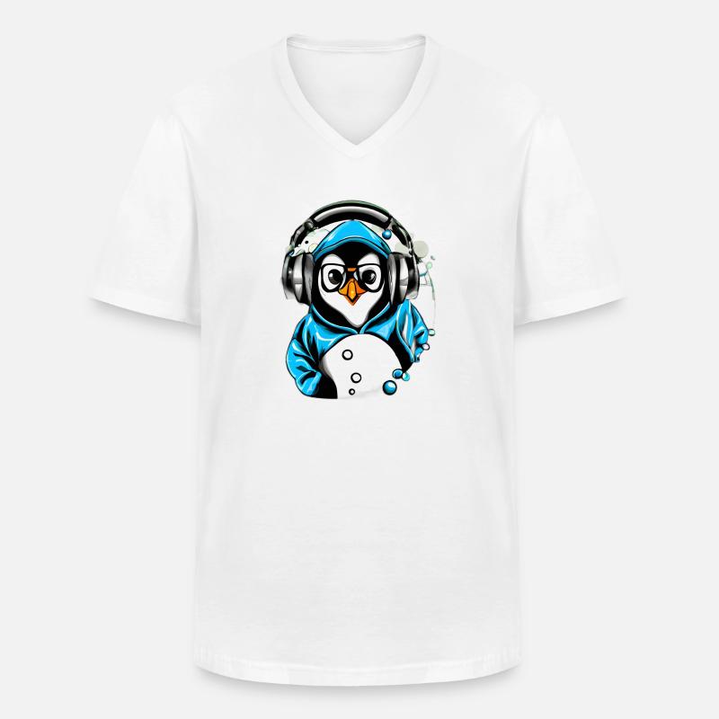 Pinguin mit blauen Pullover - Männer-T-Shirt mit V-Ausschnitt - Weiß
