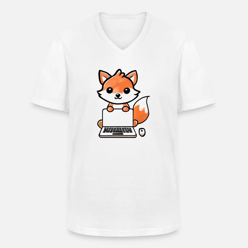 Tech Fox - Männer-T-Shirt mit V-Ausschnitt - Weiß