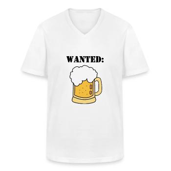 Bière recherchée - T-shirt col V Homme - blanc - Devant - AI Model Male 185 light (185cm)