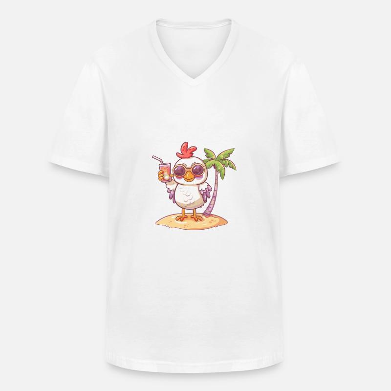 Huhn Sommer Strand Comic - Männer-T-Shirt mit V-Ausschnitt - Weiß
