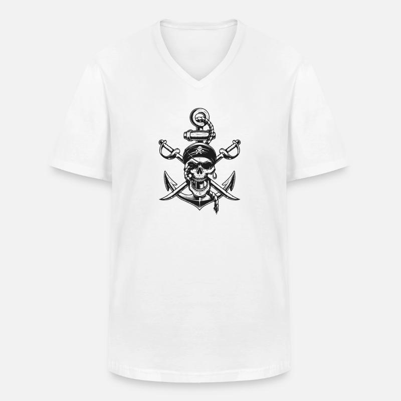 AnkerSkull FatMonkeyDesigns - Männer-T-Shirt mit V-Ausschnitt - Weiß