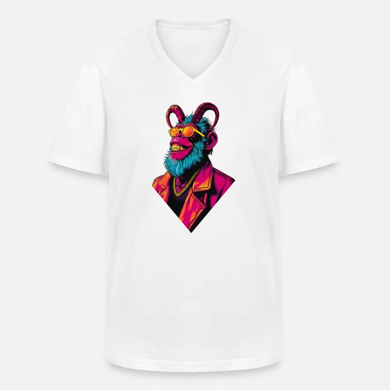 Devil Monkey - Männer-T-Shirt mit V-Ausschnitt - Weiß