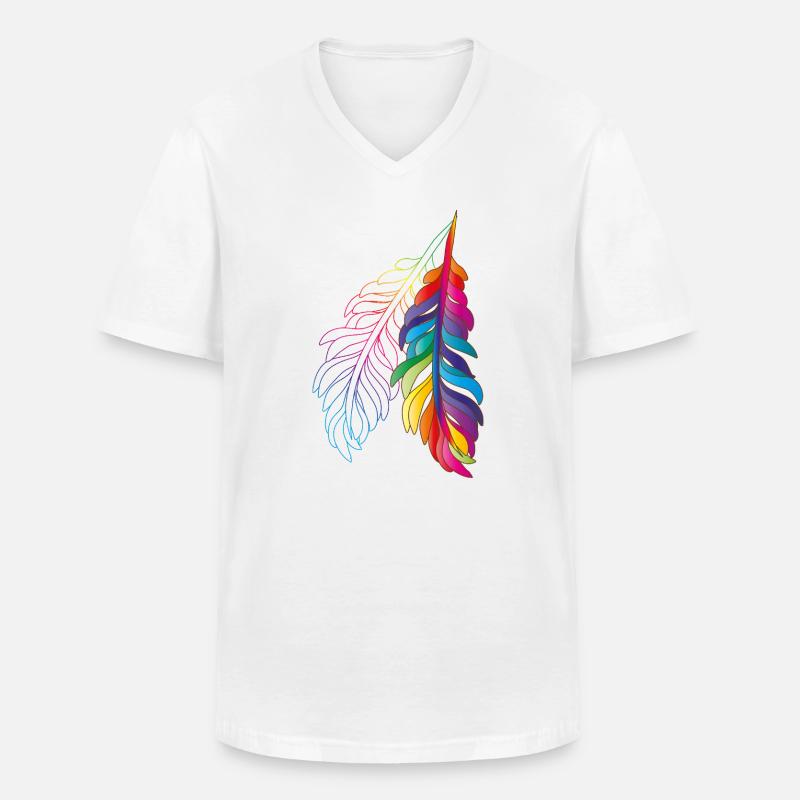 Regenbogenfedern – farbenfrohes Boho-Design - Männer-T-Shirt mit V-Ausschnitt - Weiß