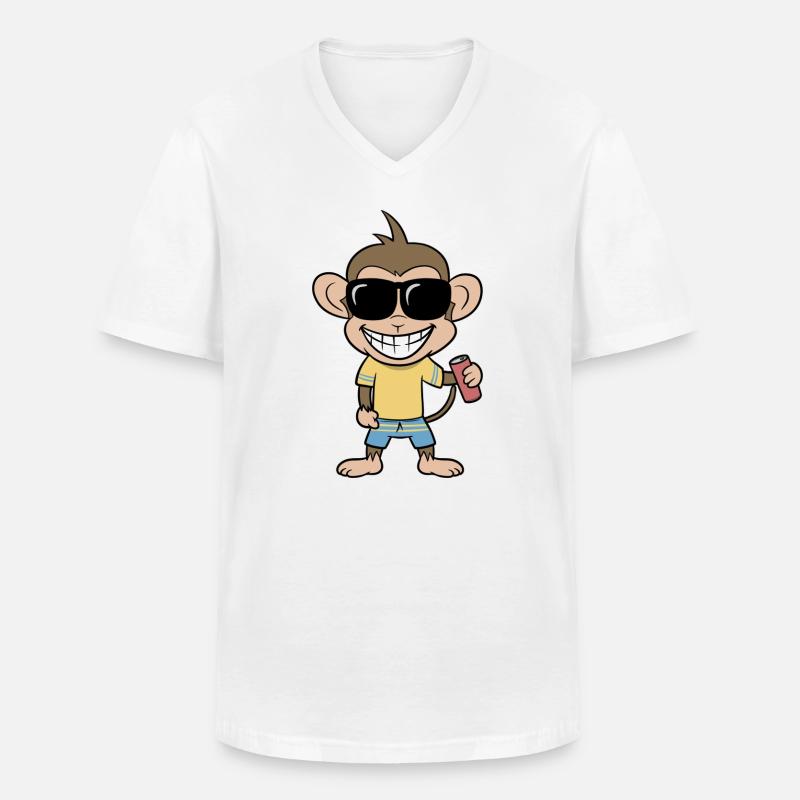 Urlaubs-Affe mit Drink - Männer-T-Shirt mit V-Ausschnitt - Weiß