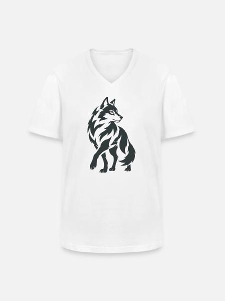 Geometrischer Wolf – Silhouette - Männer-T-Shirt mit V-Ausschnitt - Weiß