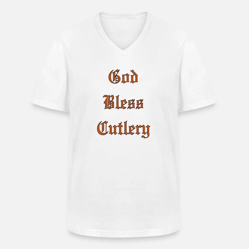 GodBlessCutlery - Männer-T-Shirt mit V-Ausschnitt - Weiß