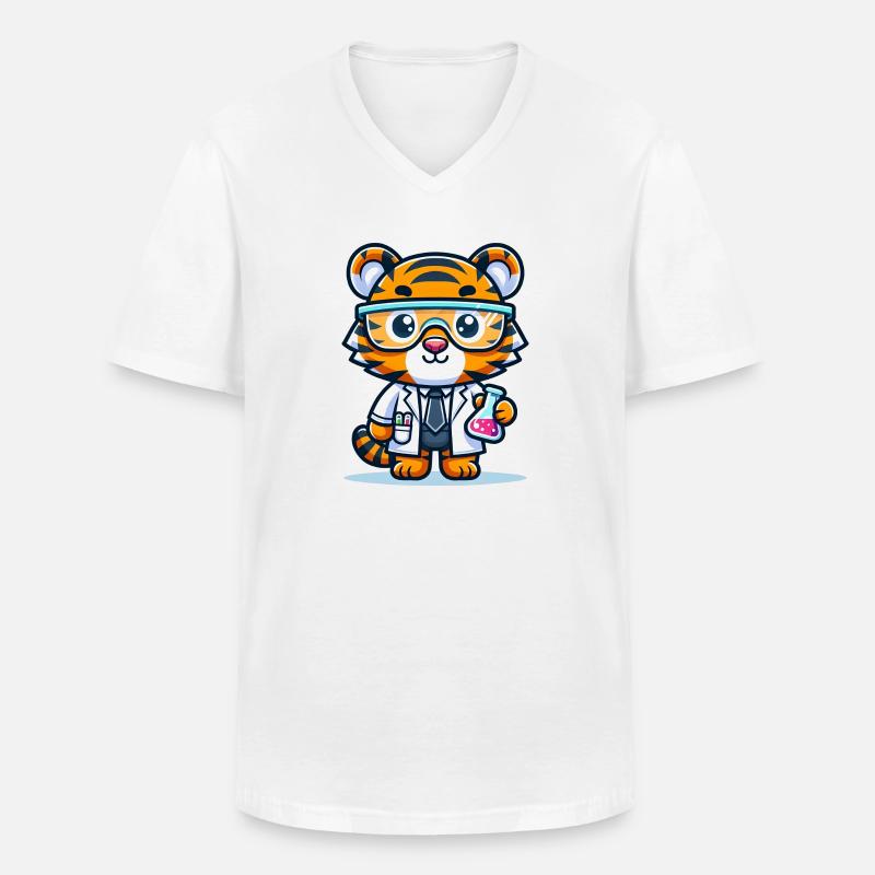 Cute Tiger Scientist - Männer-T-Shirt mit V-Ausschnitt - Weiß