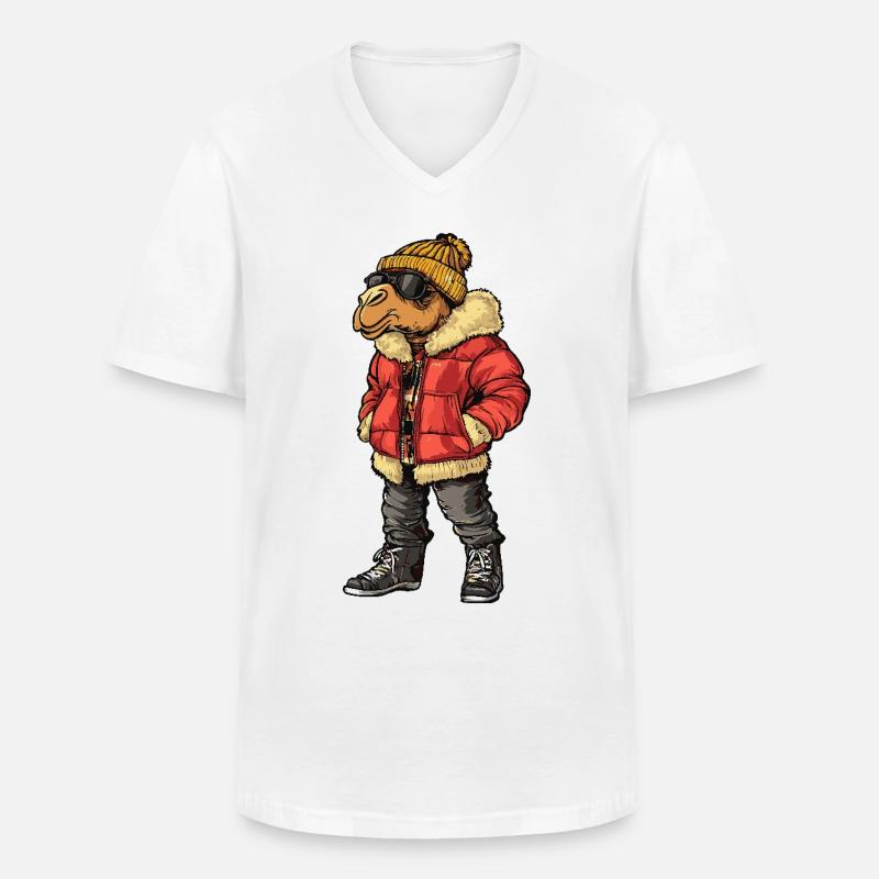 Kamel Lustig Winter - Männer-T-Shirt mit V-Ausschnitt - Weiß