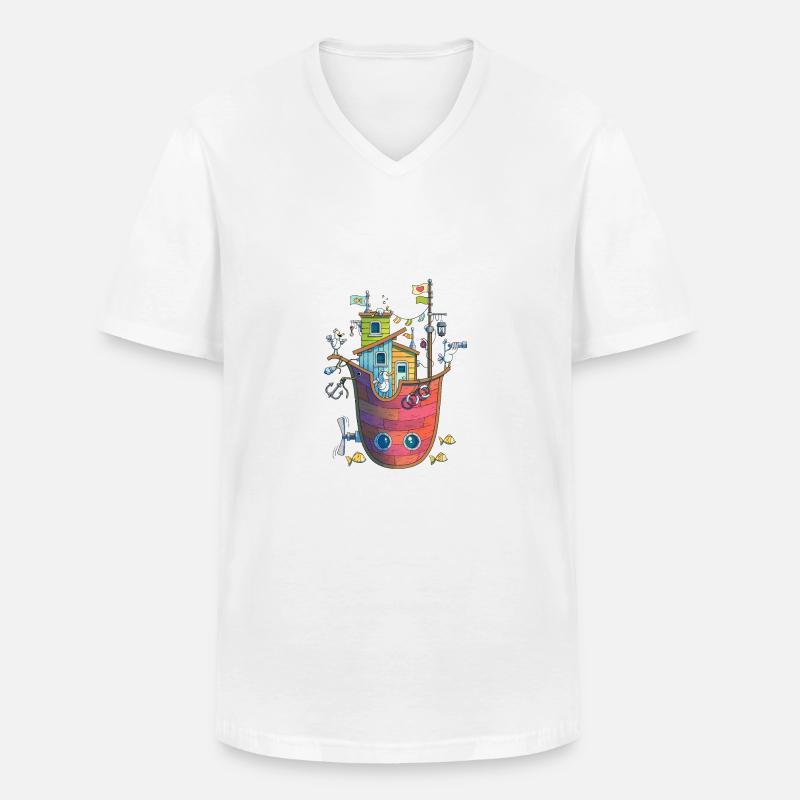 Vögel auf einem fliegenden Schiff - Männer-T-Shirt mit V-Ausschnitt - Weiß