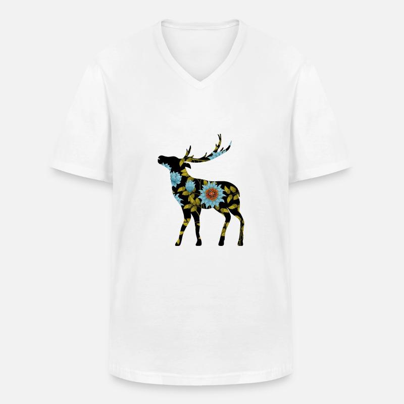 Hirsch - Männer-T-Shirt mit V-Ausschnitt - Weiß