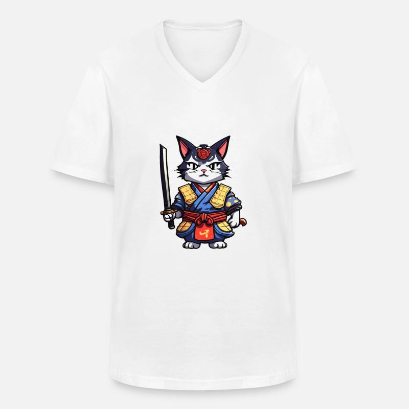 Samurai-Katze #11 - Männer-T-Shirt mit V-Ausschnitt - Weiß