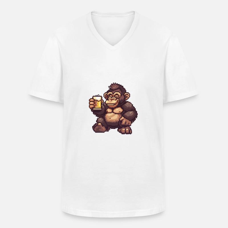 Gorilla Bier Pixel - Männer-T-Shirt mit V-Ausschnitt - Weiß