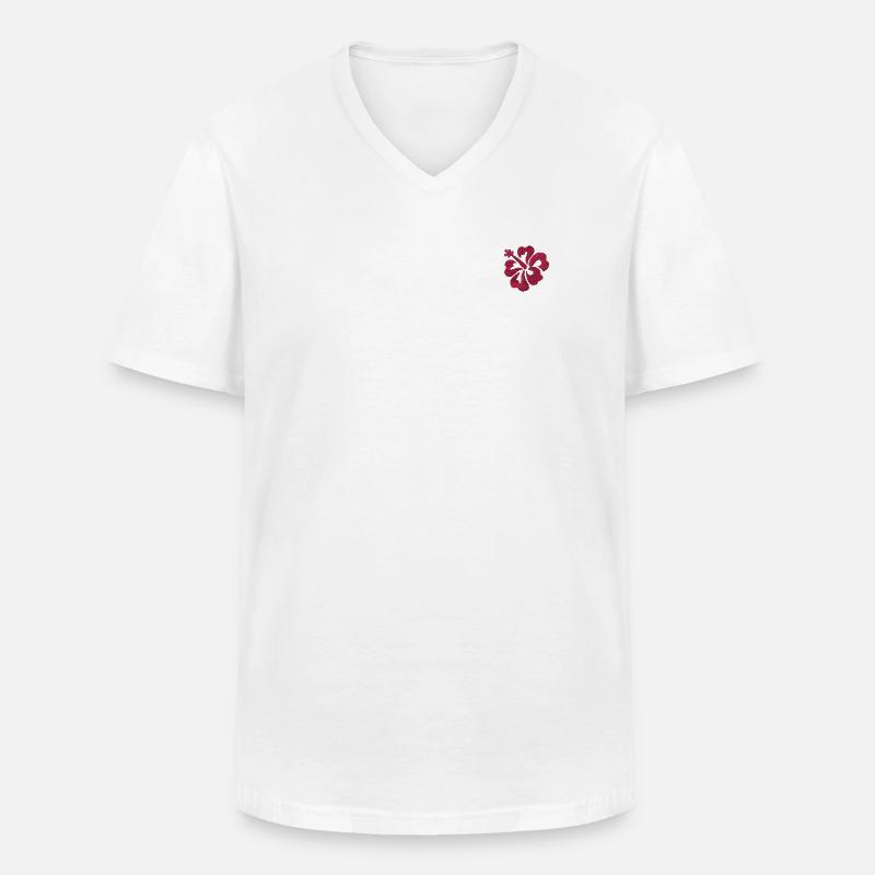 Blume bestickt - Männer-T-Shirt mit V-Ausschnitt - Weiß