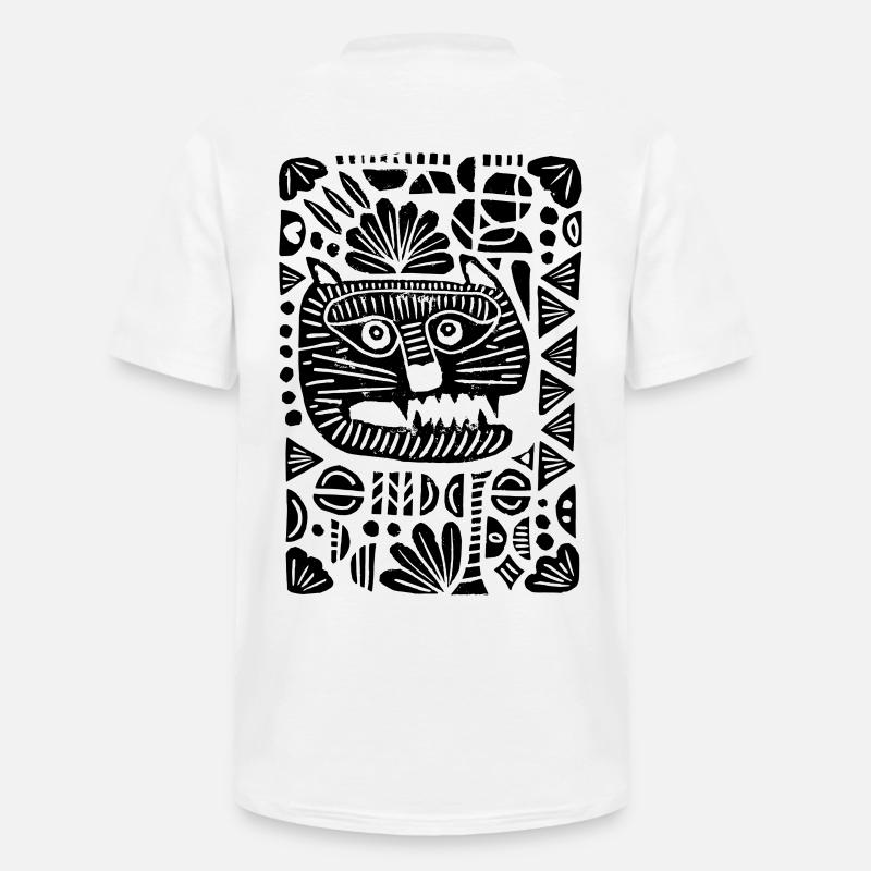 Tiger | Linoprint - Männer-T-Shirt mit V-Ausschnitt - Weiß