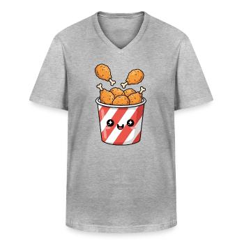 Seau de poulet frit Kawaii - T-shirt col V Homme - gris chiné - Devant - AI Model Male 185 light (185cm)