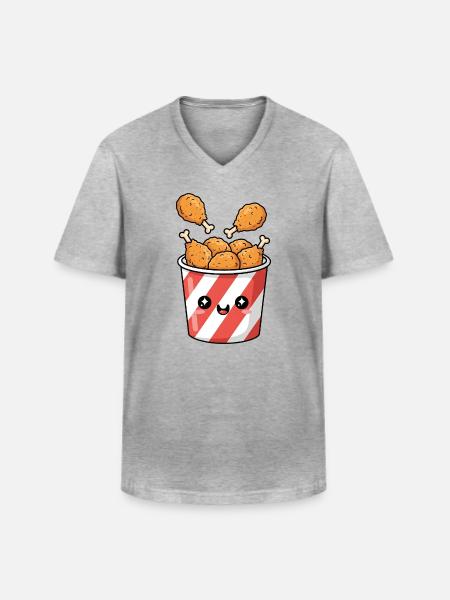 Kawaii-Brathähnchen-Eimer - Männer-T-Shirt mit V-Ausschnitt - Grau meliert