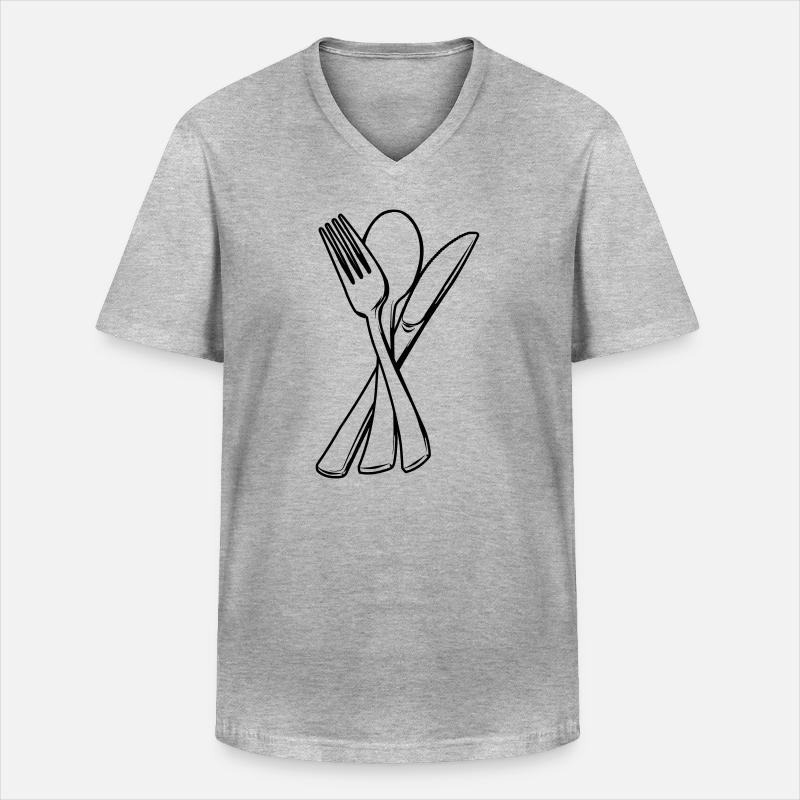 Messer, Gabel und Löffel transparent - Männer-T-Shirt mit V-Ausschnitt - Grau meliert