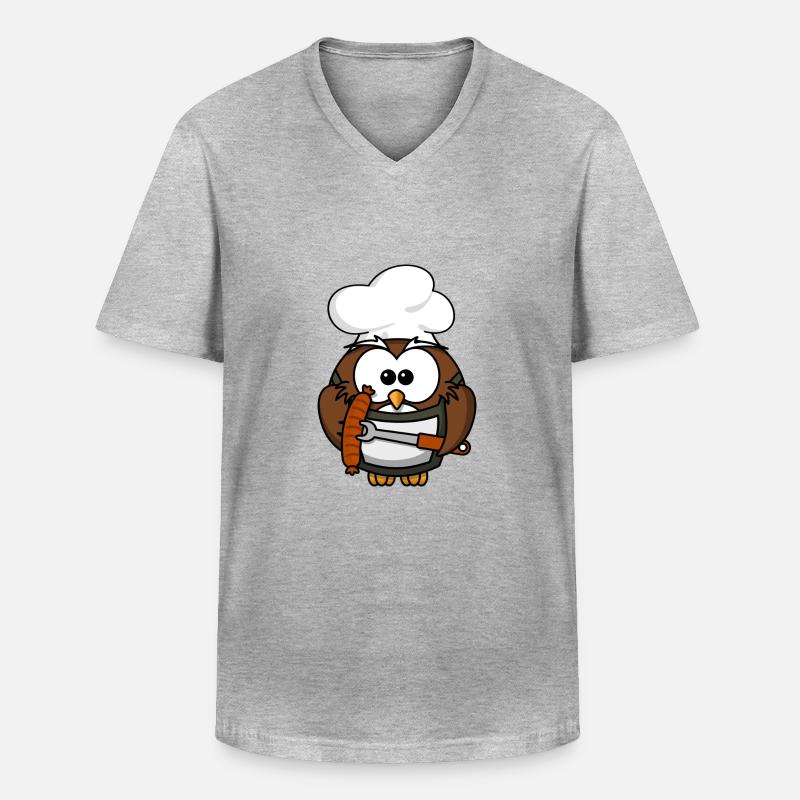 Grillmeister Eule / Papa Eule - Männer-T-Shirt mit V-Ausschnitt - Grau meliert